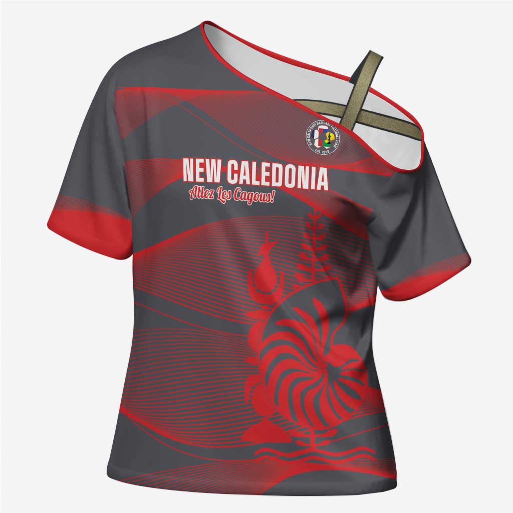 Custom New Caledonia Football Cross Shoulder Shirt Allez Les Cagous Grey Version - Polynesian Pride