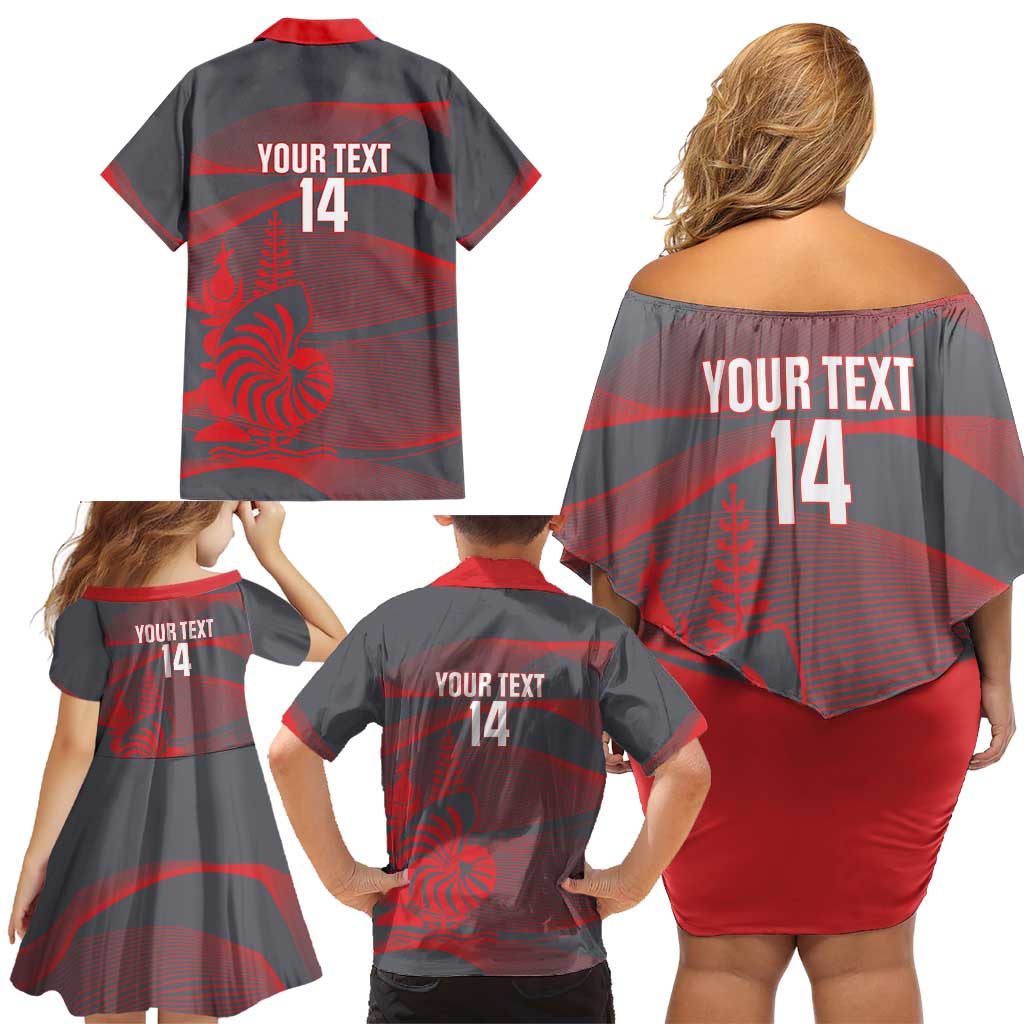Custom New Caledonia Football Family Matching Off Shoulder Short Dress and Hawaiian Shirt Allez Les Cagous Grey Version - Polynesian Pride