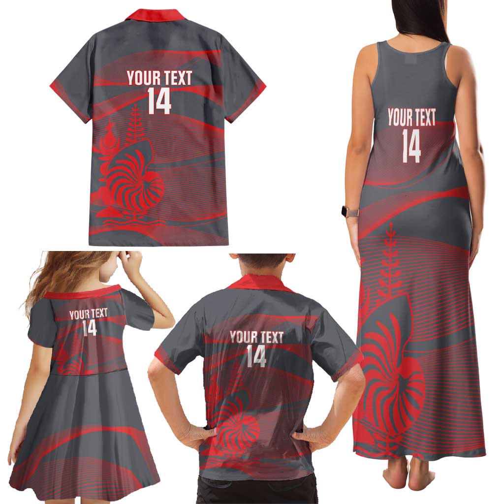 Custom New Caledonia Football Family Matching Tank Maxi Dress and Hawaiian Shirt Allez Les Cagous Grey Version - Polynesian Pride