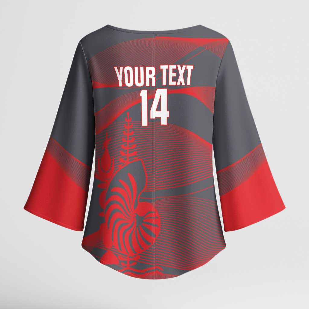 Custom New Caledonia Football Kimono Sleeve Blouse Allez Les Cagous Grey Version - Polynesian Pride