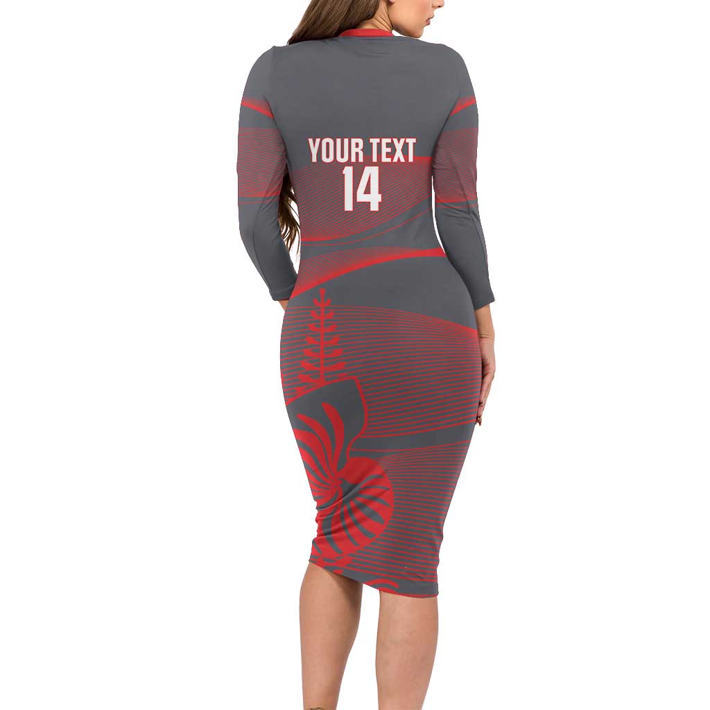 Custom New Caledonia Football Long Sleeve Bodycon Dress Allez Les Cagous Grey Version - Polynesian Pride