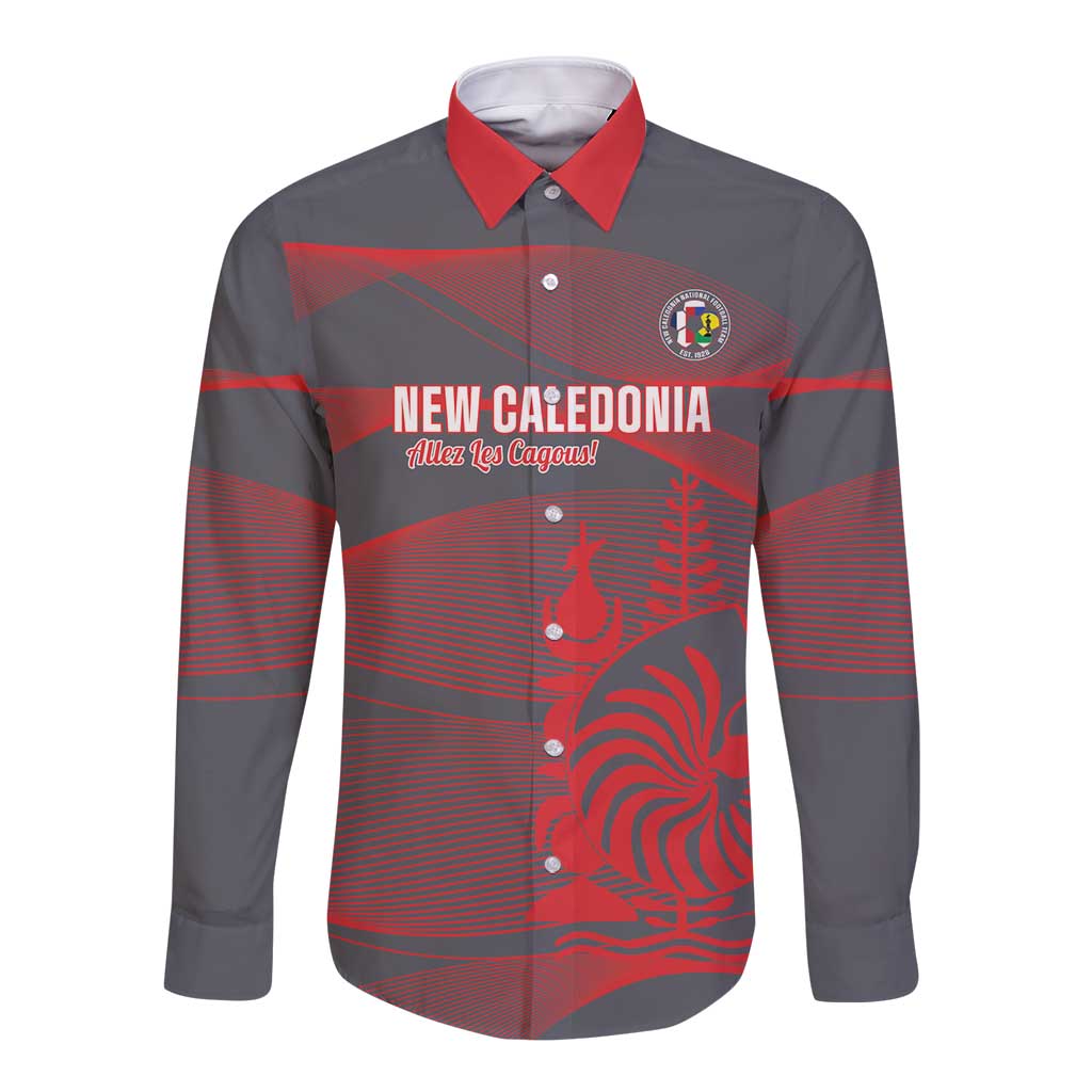 Custom New Caledonia Football Long Sleeve Button Shirt Allez Les Cagous Grey Version LT14 Unisex Grey - Polynesian Pride