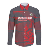 Custom New Caledonia Football Long Sleeve Button Shirt Allez Les Cagous Grey Version - Polynesian Pride