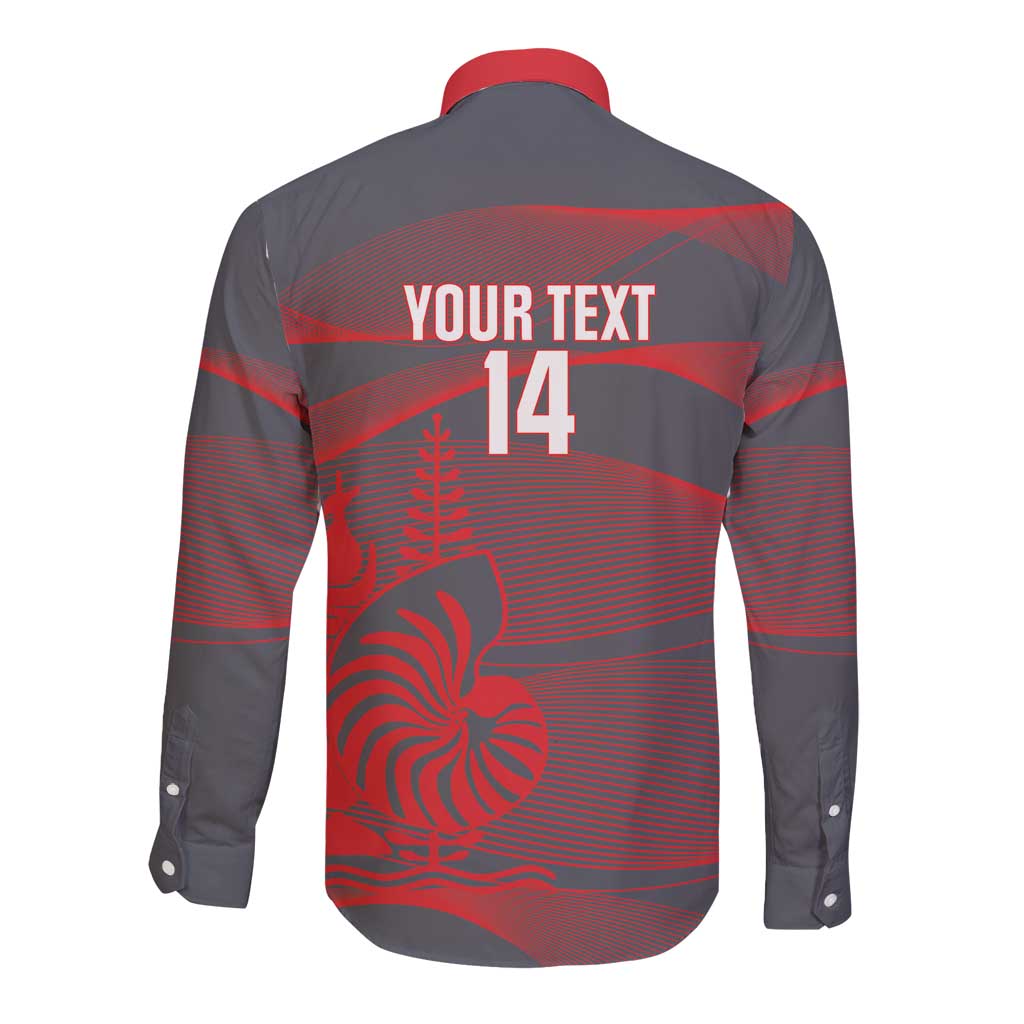 Custom New Caledonia Football Long Sleeve Button Shirt Allez Les Cagous Grey Version - Polynesian Pride