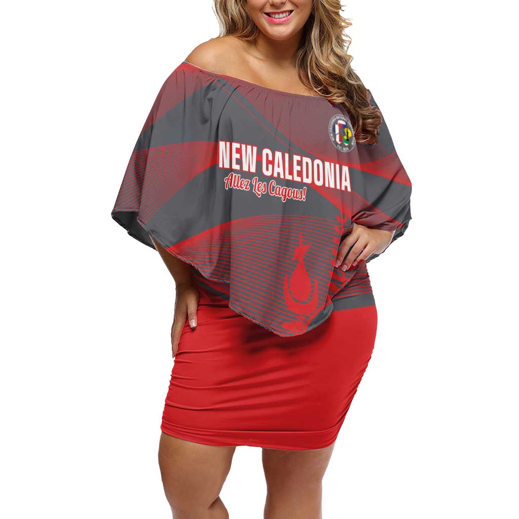 Custom New Caledonia Football Off Shoulder Short Dress Allez Les Cagous Grey Version LT14 Women Grey - Polynesian Pride