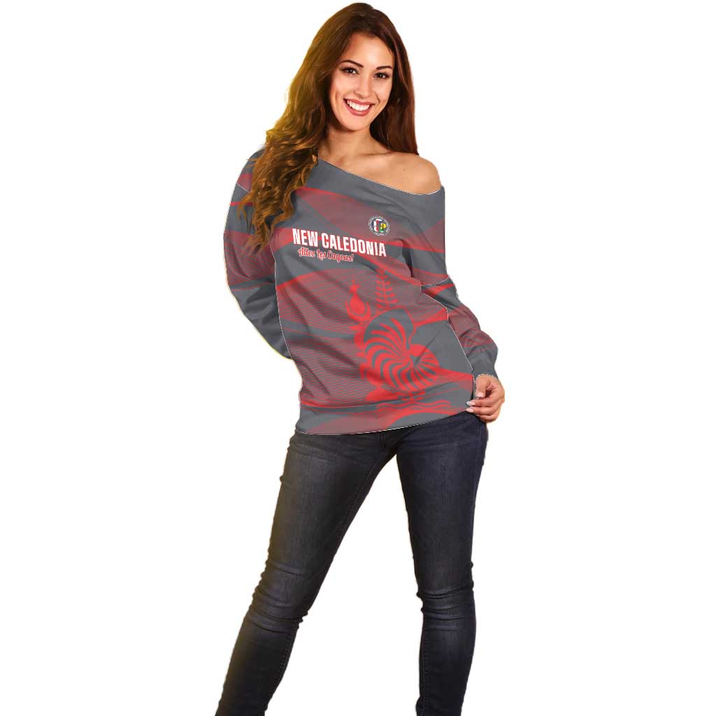 Custom New Caledonia Football Off Shoulder Sweater Allez Les Cagous Grey Version - Polynesian Pride