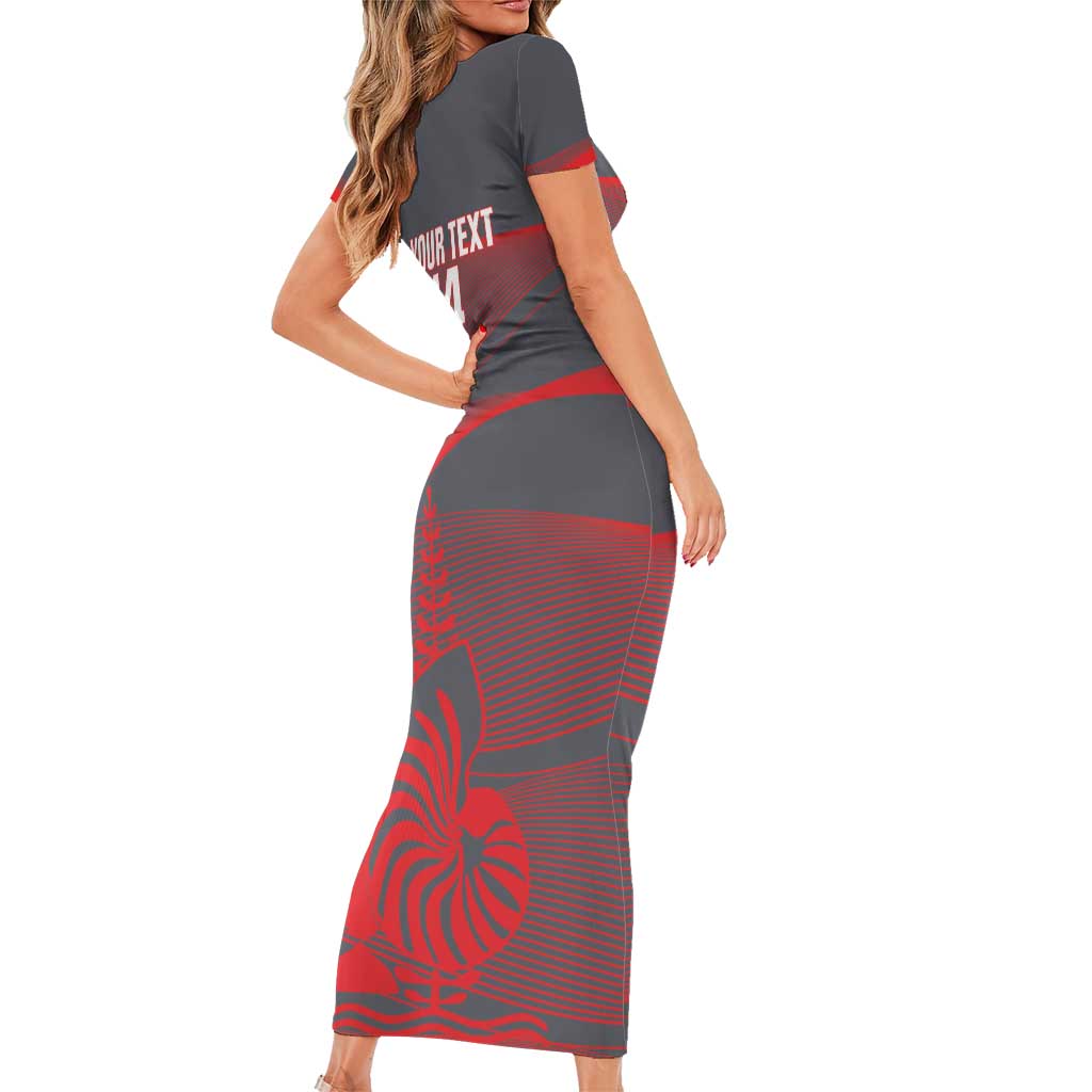 Custom New Caledonia Football Short Sleeve Bodycon Dress Allez Les Cagous Grey Version - Polynesian Pride