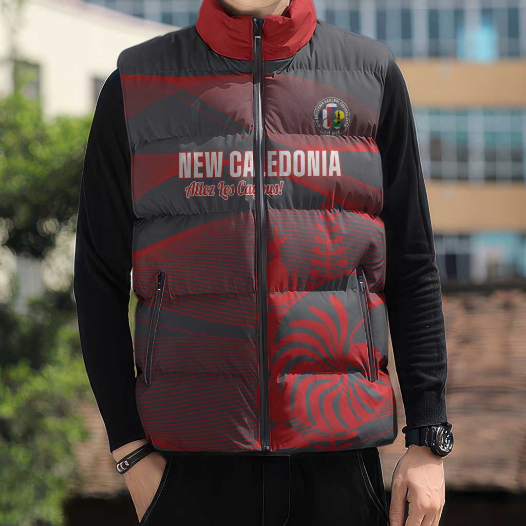 Custom New Caledonia Football Sleeveless Puffer Jacket Allez Les Cagous Grey Version - Polynesian Pride