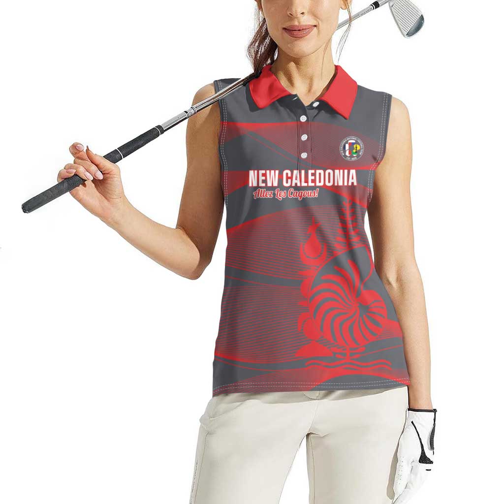 Custom New Caledonia Football Women Sleeveless Polo Shirt Allez Les Cagous Grey Version - Polynesian Pride
