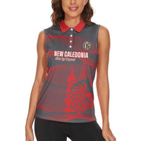 Custom New Caledonia Football Women Sleeveless Polo Shirt Allez Les Cagous Grey Version - Polynesian Pride