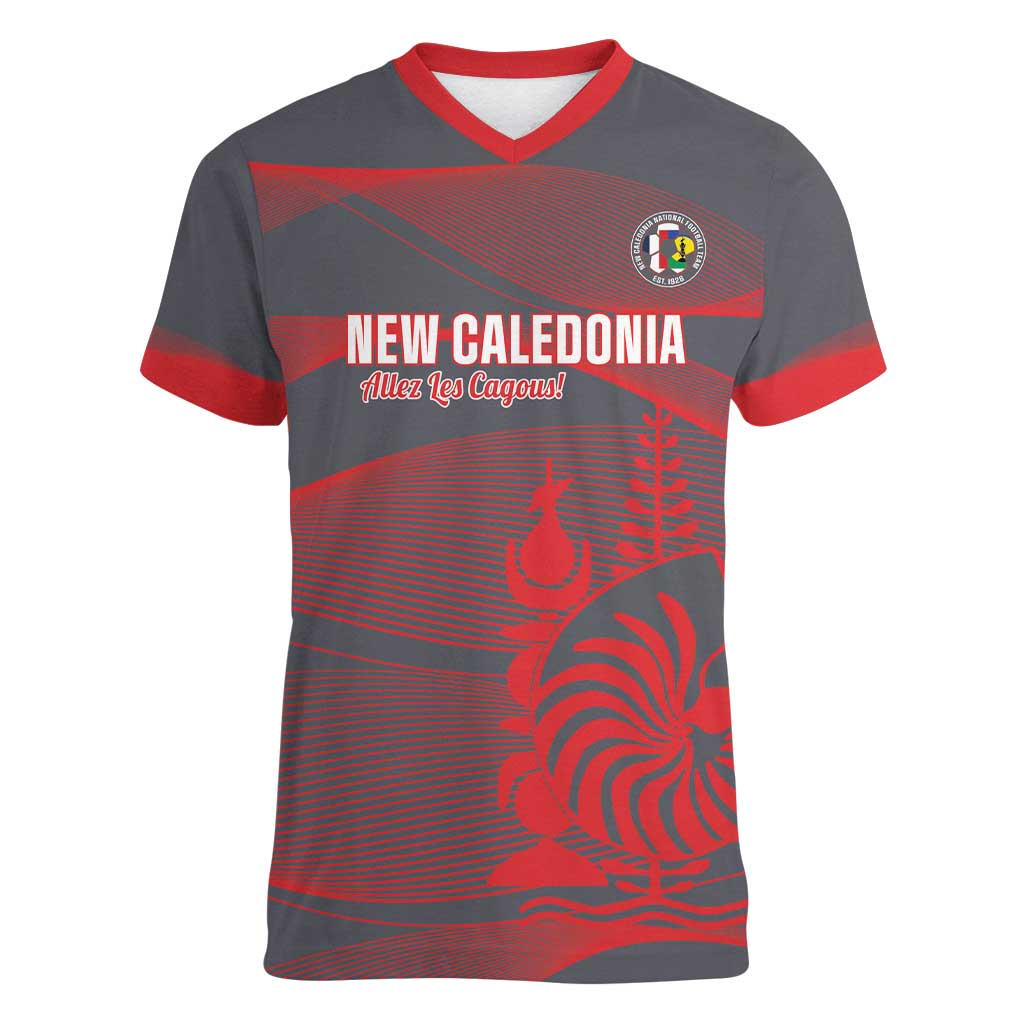Custom New Caledonia Football Women V-Neck T-Shirt Allez Les Cagous Grey Version - Polynesian Pride