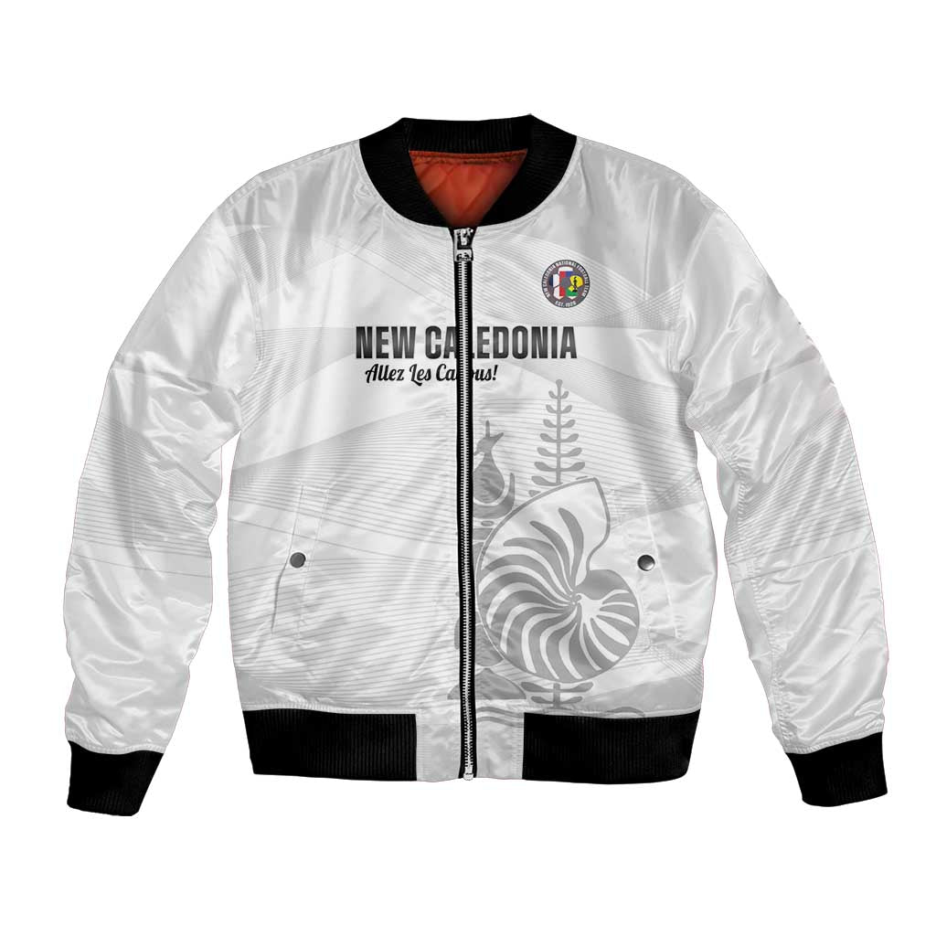 Custom New Caledonia Football Bomber Jacket Allez Les Cagous White Version LT14 Unisex White - Polynesian Pride