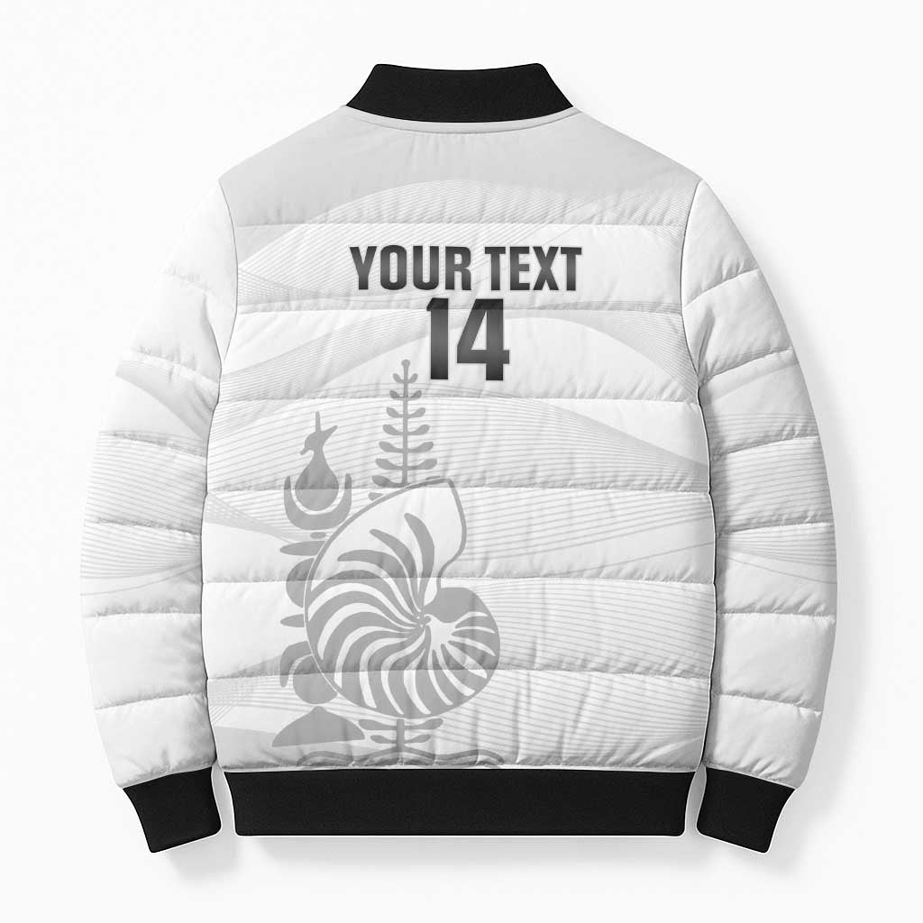 Custom New Caledonia Football Bomber Puffer Jacket Allez Les Cagous White Version - Polynesian Pride