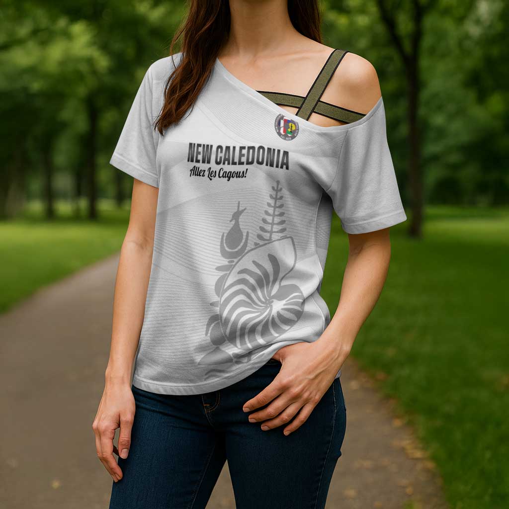 Custom New Caledonia Football Cross Shoulder Shirt Allez Les Cagous White Version - Polynesian Pride