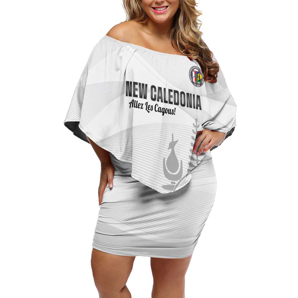 Custom New Caledonia Football Family Matching Off Shoulder Short Dress and Hawaiian Shirt Allez Les Cagous White Version - Polynesian Pride