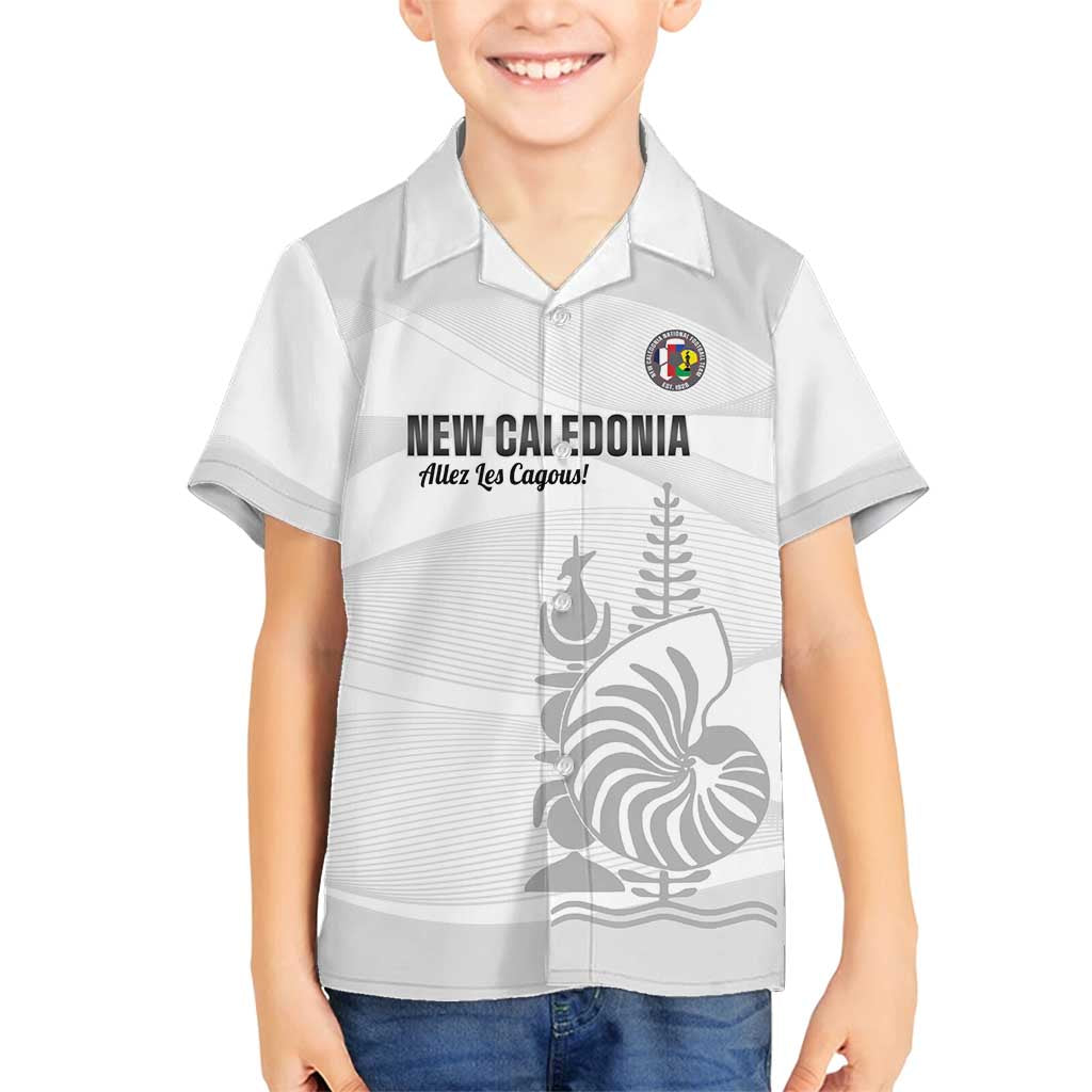 Custom New Caledonia Football Family Matching Off Shoulder Short Dress and Hawaiian Shirt Allez Les Cagous White Version - Polynesian Pride