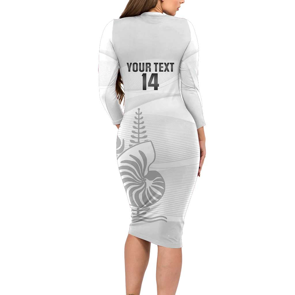 Custom New Caledonia Football Long Sleeve Bodycon Dress Allez Les Cagous White Version - Polynesian Pride
