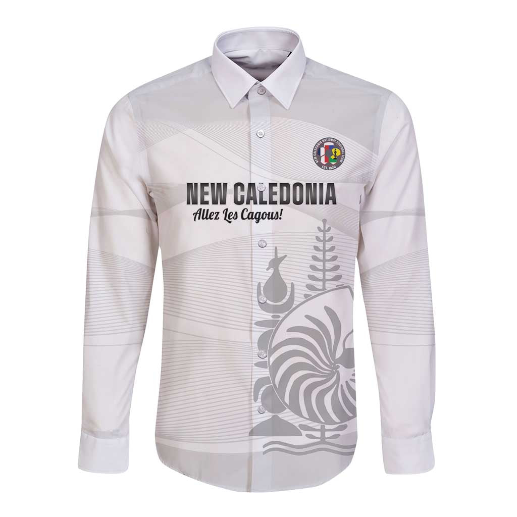 Custom New Caledonia Football Long Sleeve Button Shirt Allez Les Cagous White Version LT14 Unisex White - Polynesian Pride