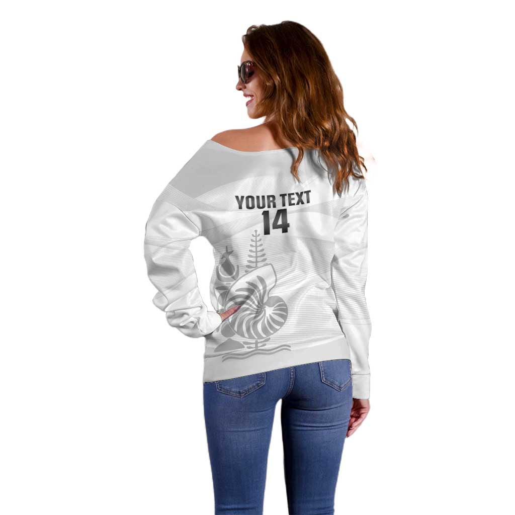 Custom New Caledonia Football Off Shoulder Sweater Allez Les Cagous White Version - Polynesian Pride
