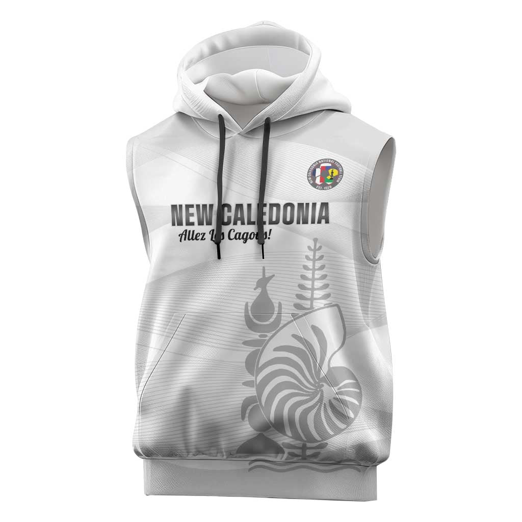 Custom New Caledonia Football Sleeveless Hoodie Allez Les Cagous White Version - Polynesian Pride