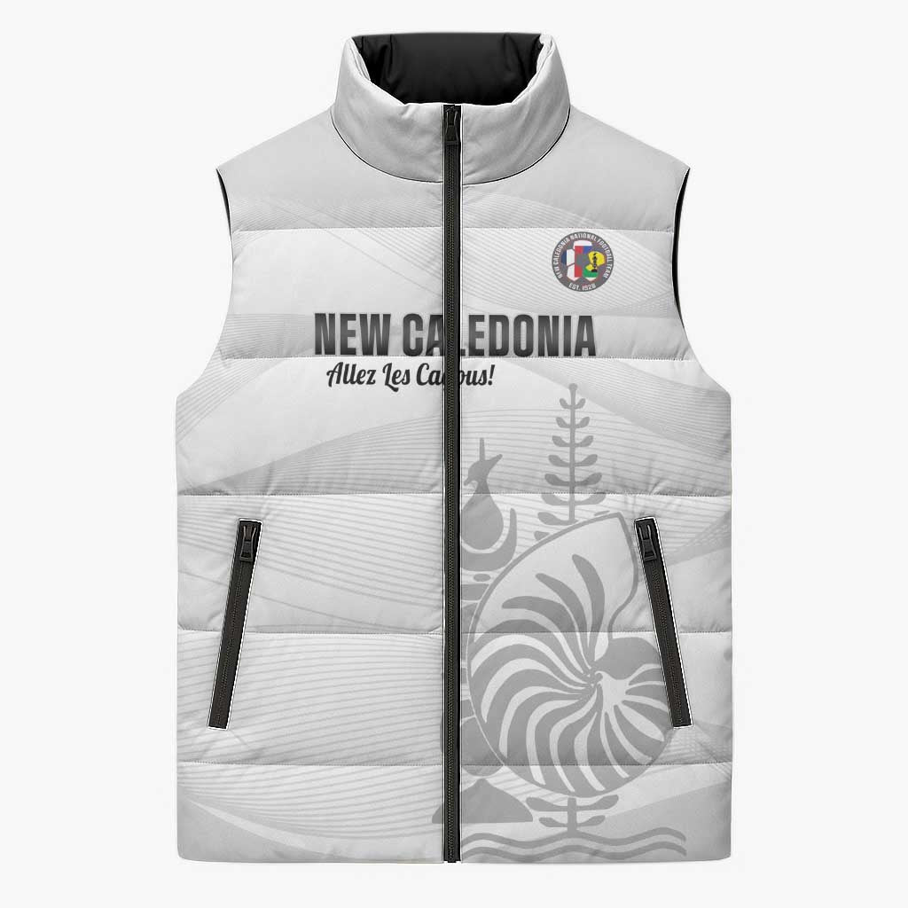 Custom New Caledonia Football Sleeveless Puffer Jacket Allez Les Cagous White Version LT14 Unisex White - Polynesian Pride