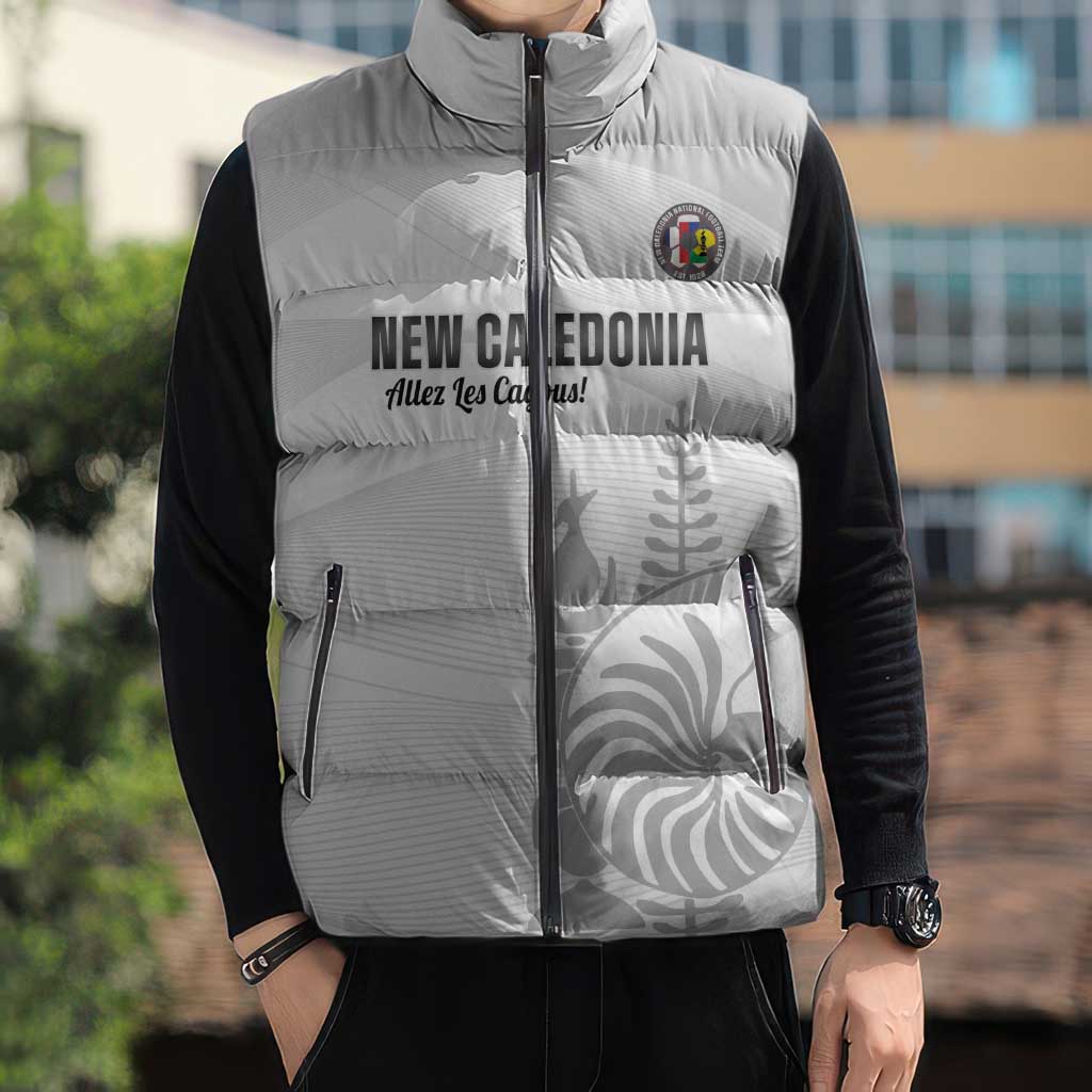 Custom New Caledonia Football Sleeveless Puffer Jacket Allez Les Cagous White Version - Polynesian Pride