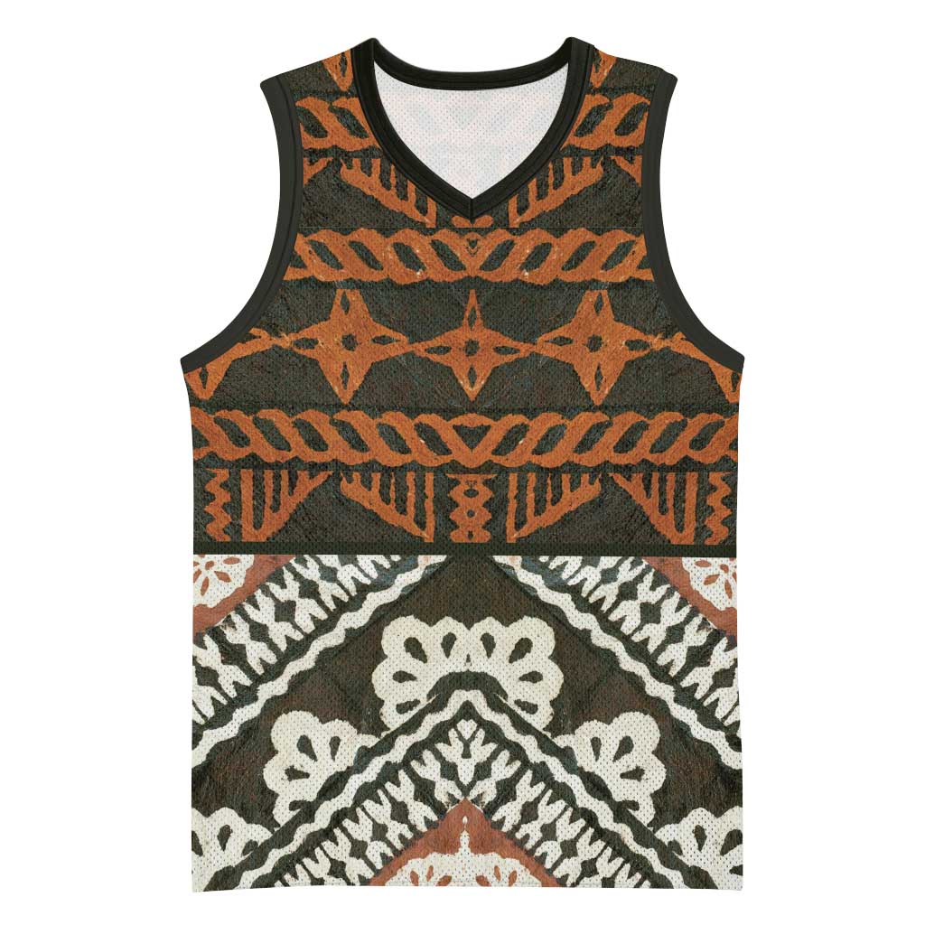 Bula Fiji Tapa Basketball Jersey Fijian Masi Vintage Vibes LT14 Unisex Brown - Polynesian Pride