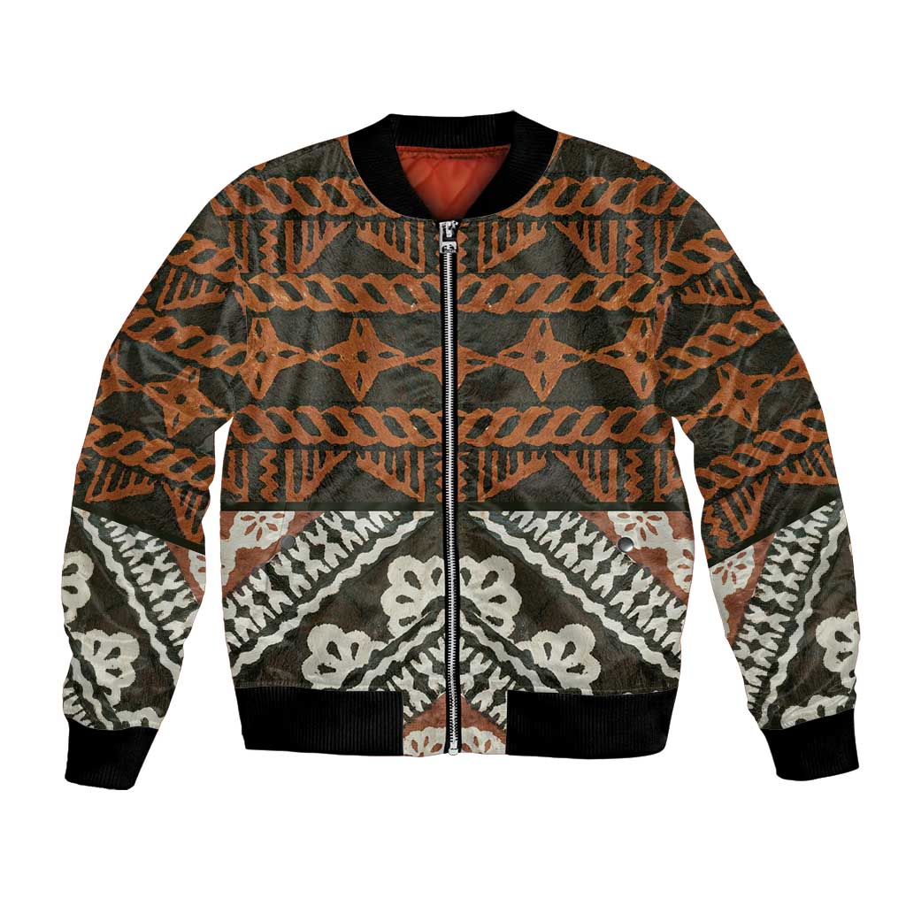 Bula Fiji Tapa Bomber Jacket Fijian Masi Vintage Vibes LT14 Unisex Brown - Polynesian Pride
