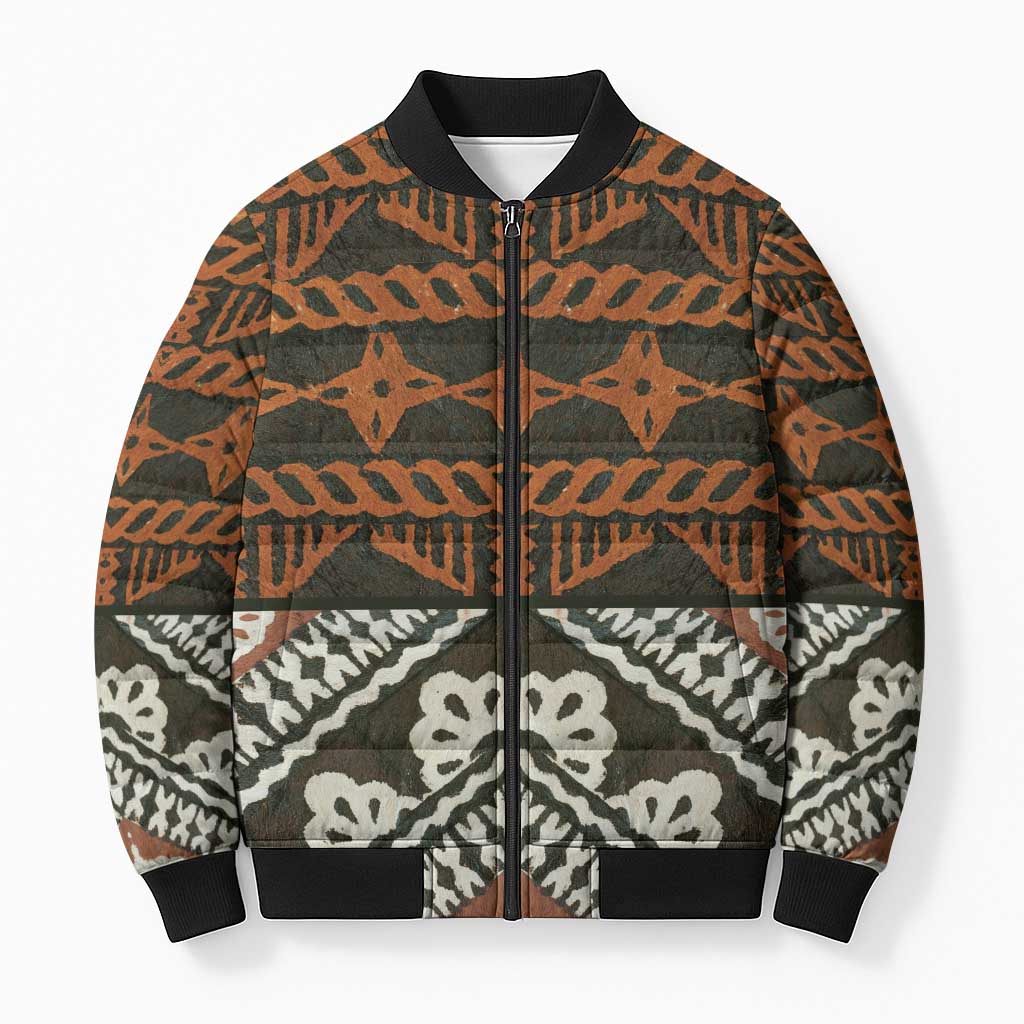 Bula Fiji Tapa Bomber Puffer Jacket Fijian Masi Vintage Vibes LT14 Unisex Brown - Polynesian Pride