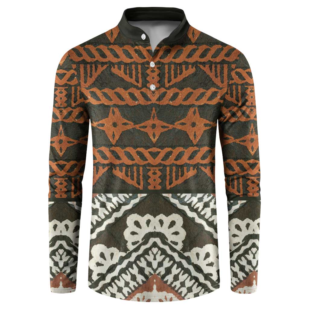 Bula Fiji Tapa Button Sweatshirt Fijian Masi Vintage Vibes LT14 Brown - Polynesian Pride