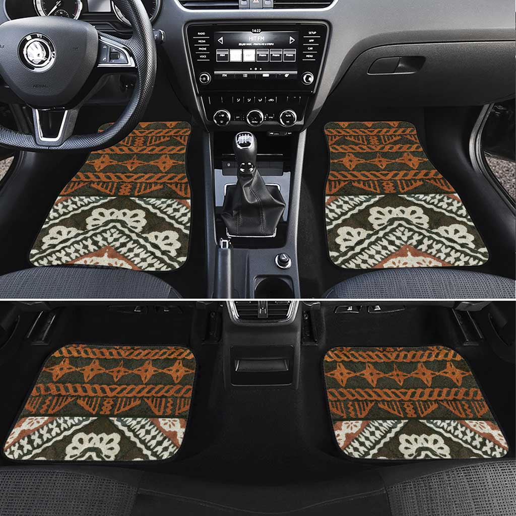 Bula Fiji Tapa Car Mats Fijian Masi Vintage Vibes LT14 Set 4pcs Brown - Polynesian Pride