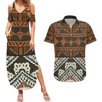 Bula Fiji Tapa Couples Matching Summer Maxi Dress and Hawaiian Shirt Fijian Masi Vintage Vibes - Polynesian Pride