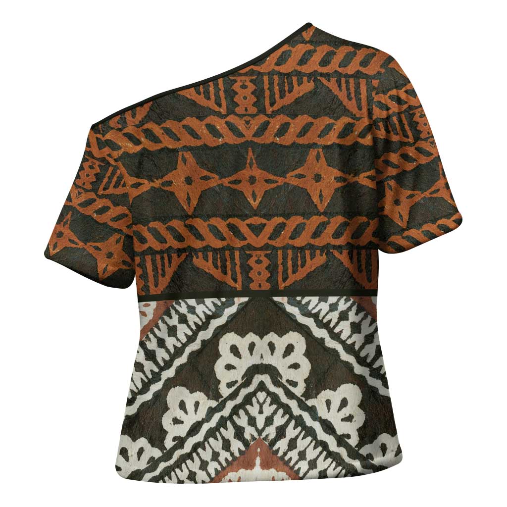 Bula Fiji Tapa Cross Shoulder Shirt Fijian Masi Vintage Vibes - Polynesian Pride