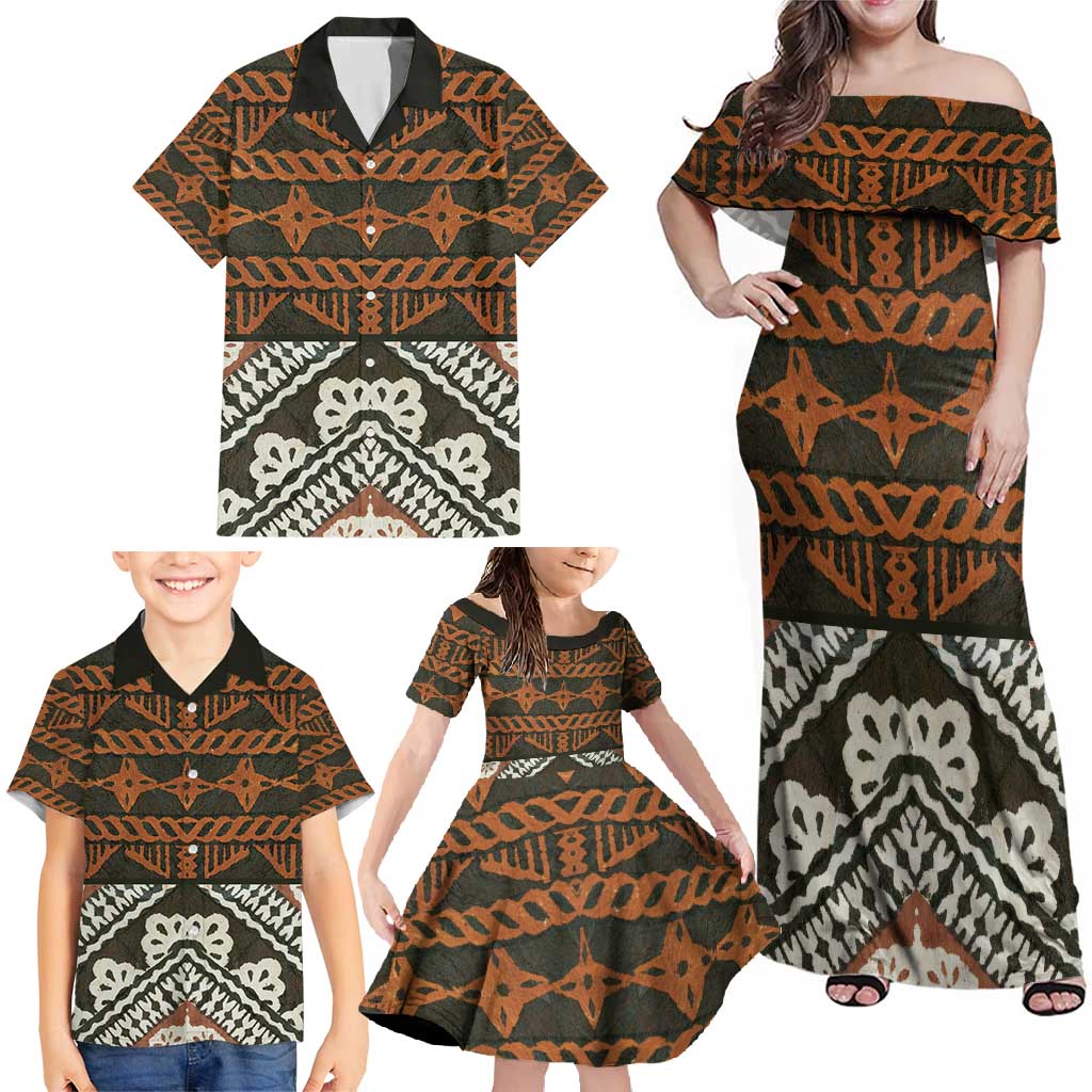 Bula Fiji Tapa Family Matching Off Shoulder Maxi Dress and Hawaiian Shirt Fijian Masi Vintage Vibes - Polynesian Pride