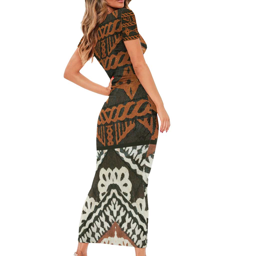 Bula Fiji Tapa Family Matching Short Sleeve Bodycon Dress and Hawaiian Shirt Fijian Masi Vintage Vibes - Polynesian Pride