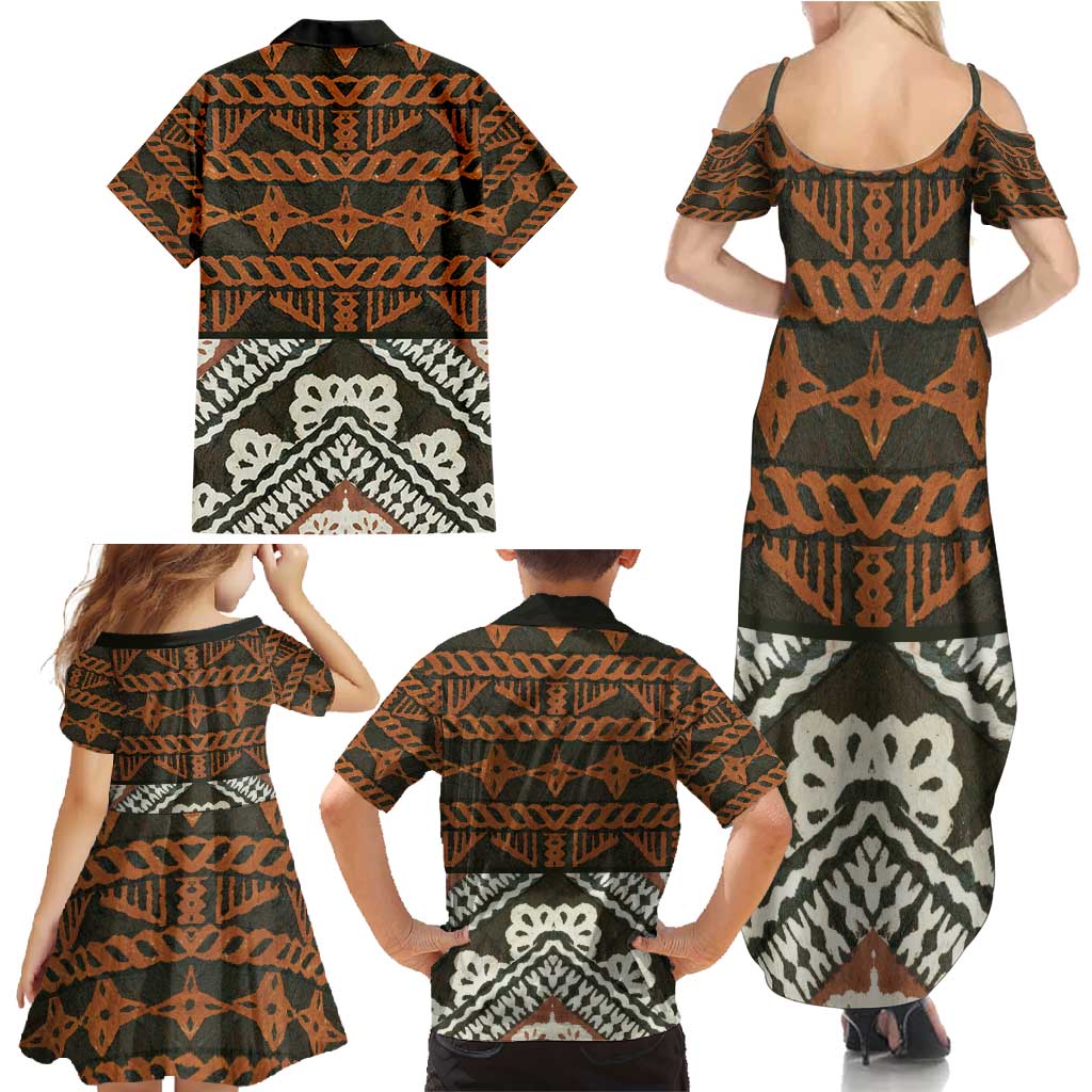 Bula Fiji Tapa Family Matching Summer Maxi Dress and Hawaiian Shirt Fijian Masi Vintage Vibes - Polynesian Pride