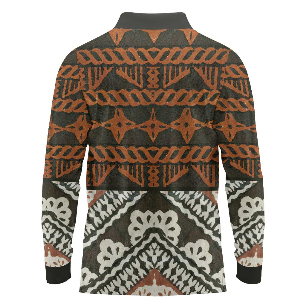 Bula Fiji Tapa Long Sleeve Polo Shirt Fijian Masi Vintage Vibes - Polynesian Pride