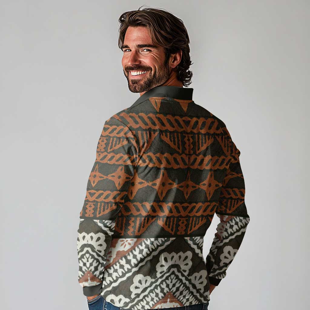 Bula Fiji Tapa Long Sleeve Polo Shirt Fijian Masi Vintage Vibes - Polynesian Pride