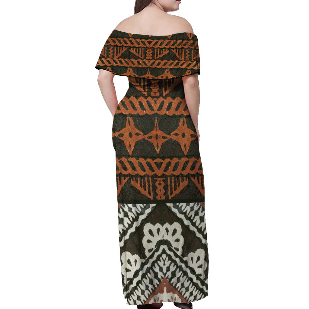 Bula Fiji Tapa Off Shoulder Maxi Dress Fijian Masi Vintage Vibes - Polynesian Pride