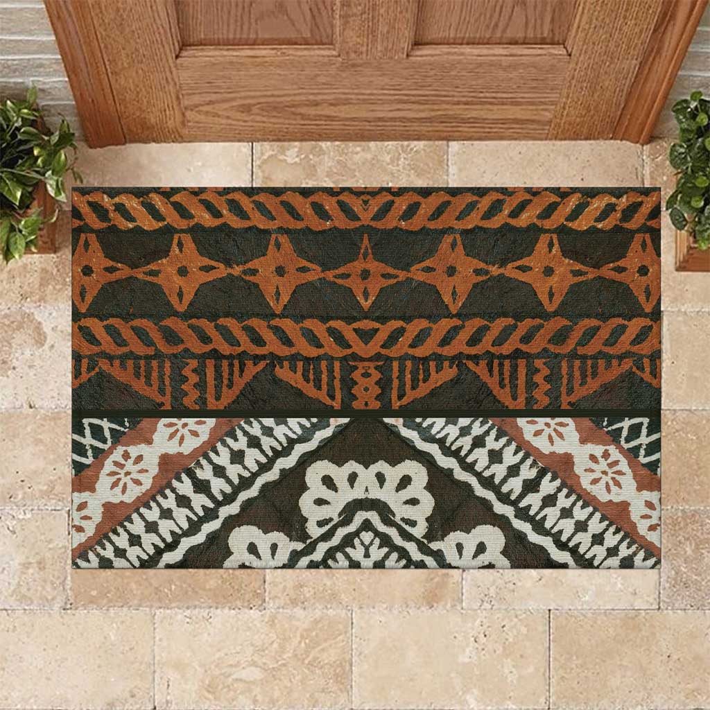 Bula Fiji Tapa Rubber Doormat Fijian Masi Vintage Vibes LT14 Brown - Polynesian Pride