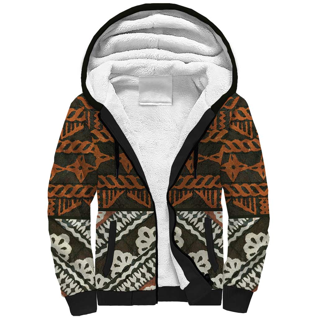 Bula Fiji Tapa Sherpa Hoodie Fijian Masi Vintage Vibes - Polynesian Pride