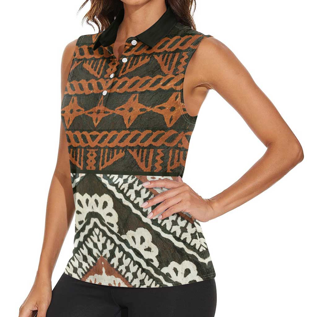 Bula Fiji Tapa Women Sleeveless Polo Shirt Fijian Masi Vintage Vibes - Polynesian Pride