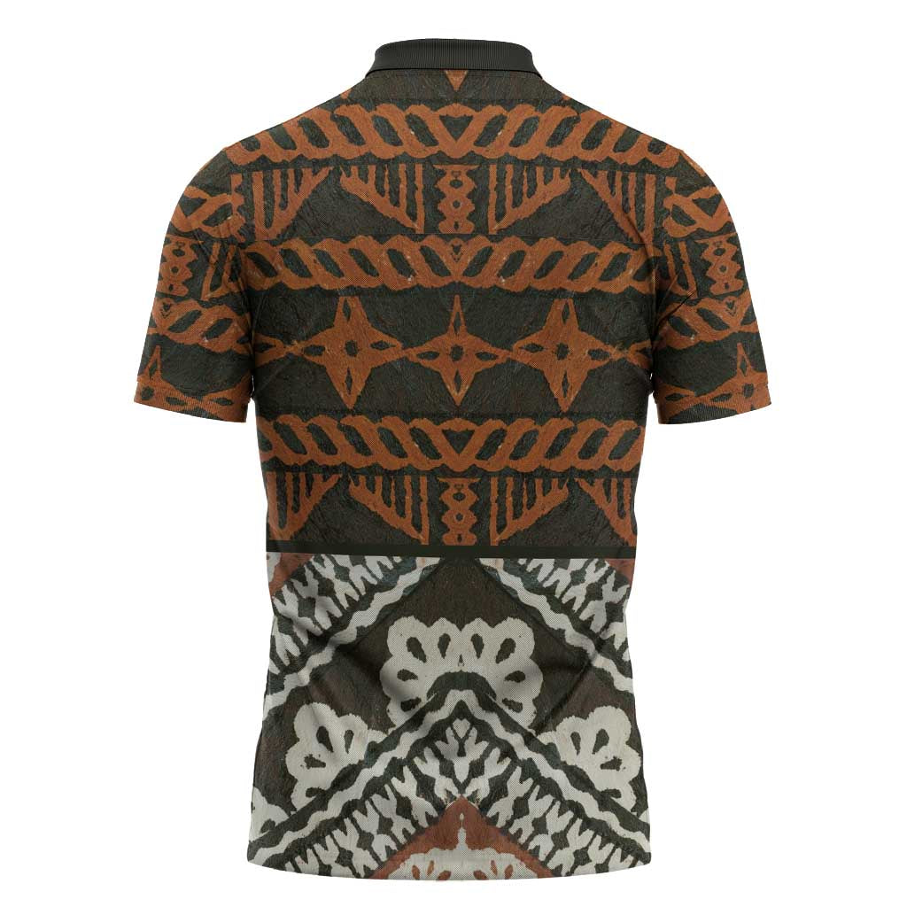 Bula Fiji Tapa Zipper Polo Shirt Fijian Masi Vintage Vibes - Polynesian Pride