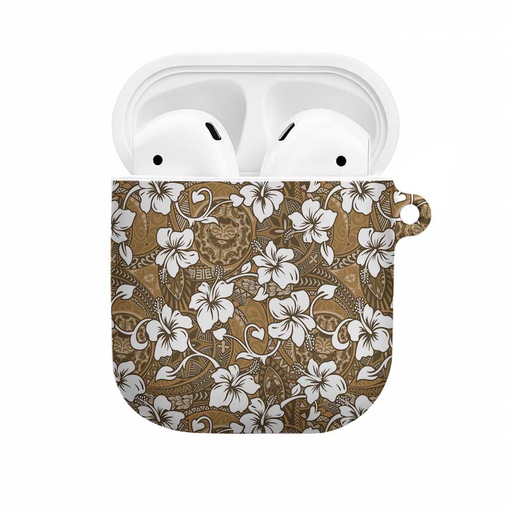 Kuvui Bula Fiji AirPods Case Fijian Tapa Seamless Hibiscus LT14 Brown - Polynesian Pride