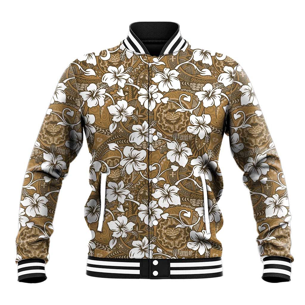Kuvui Bula Fiji Baseball Jacket Fijian Tapa Seamless Hibiscus LT14 Unisex Brown - Polynesian Pride
