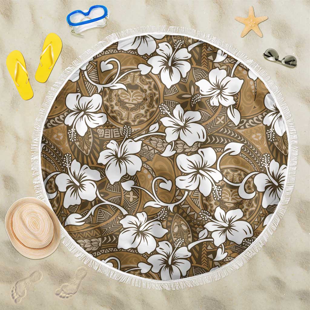 Kuvui Bula Fiji Beach Blanket Fijian Tapa Seamless Hibiscus LT14 One Size 150cm Brown - Polynesian Pride
