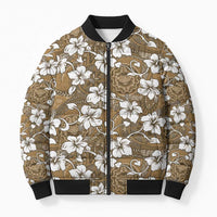Kuvui Bula Fiji Bomber Puffer Jacket Fijian Tapa Seamless Hibiscus LT14 Unisex Brown - Polynesian Pride