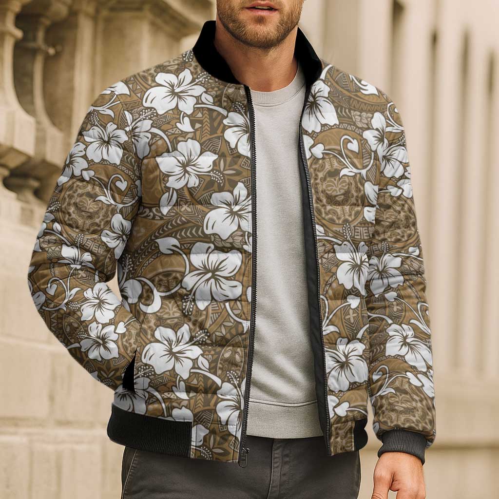 Kuvui Bula Fiji Bomber Puffer Jacket Fijian Tapa Seamless Hibiscus LT14 - Polynesian Pride