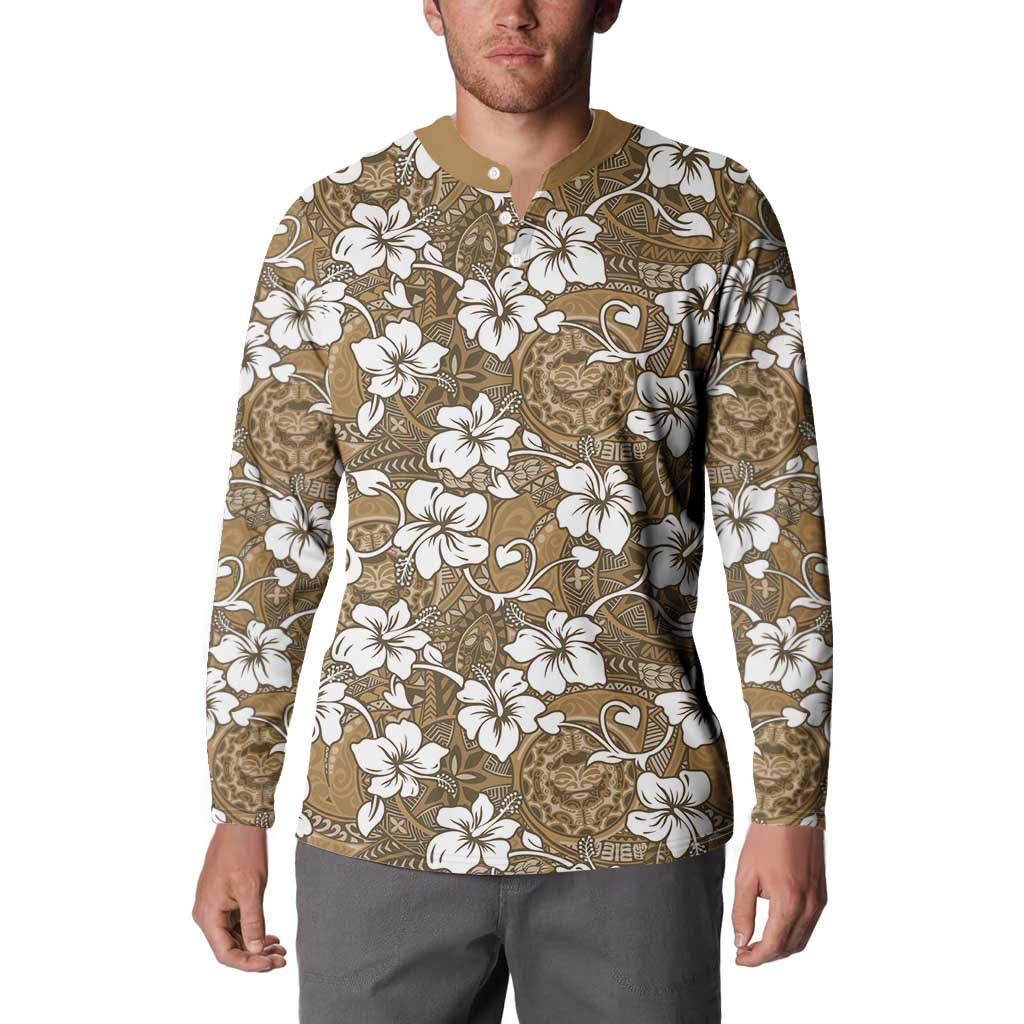Kuvui Bula Fiji Button Sweatshirt Fijian Tapa Seamless Hibiscus - Polynesian Pride