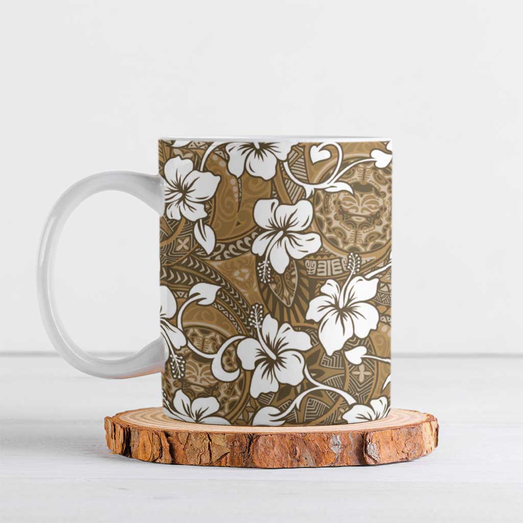 Kuvui Bula Fiji Ceramic Mug Fijian Tapa Seamless Hibiscus LT14 Brown - Polynesian Pride
